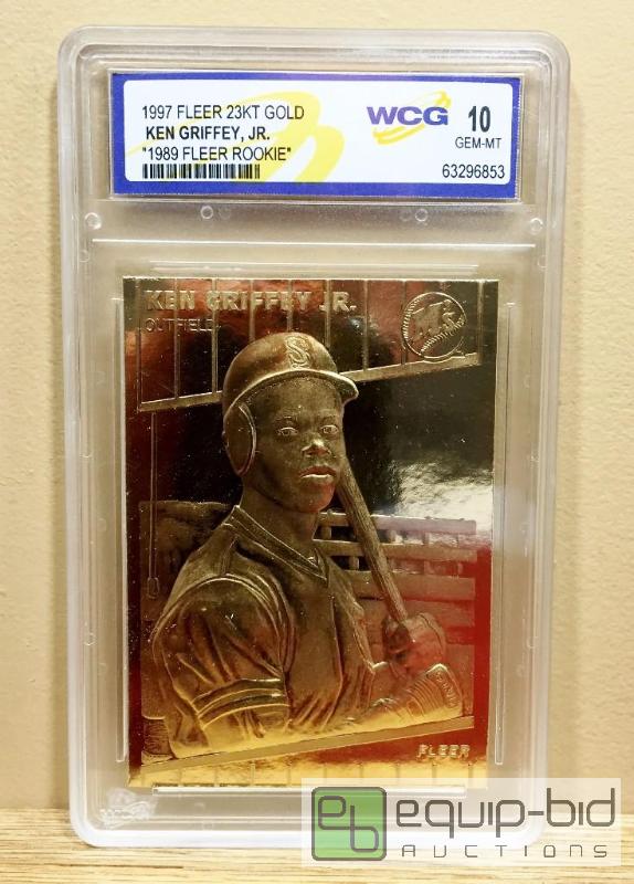 lot 1071 image: KEN GRIFFEY JR 1989 ROOKIE 23KT Gold Card - Graded GEM MINT 10 - GRADED VALUE $125 -1997 Fleer RP