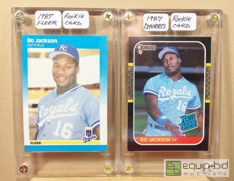 lot 1079 image: (2) RARE BO JACKSON ROOKIE CARDS - 1987 FLLER  1987 DONRUSS - RARE MINT ROOKIE CARDS