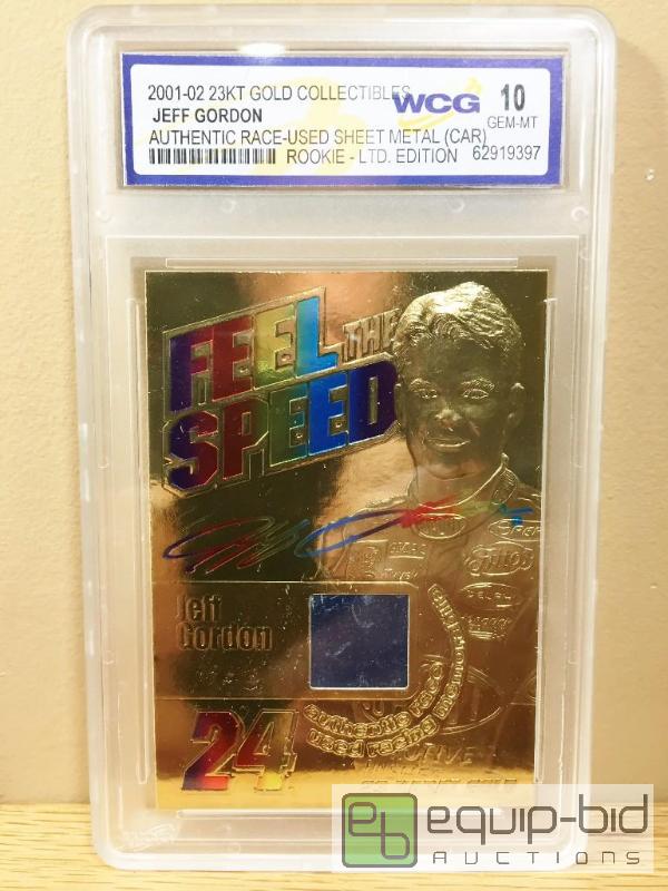 lot 1081 image: JEFF GORDON 2001 Race Used ROOKIE Feel Speed 23KT Gold Card GEM MINT 10 - GRADED VALUE $125
