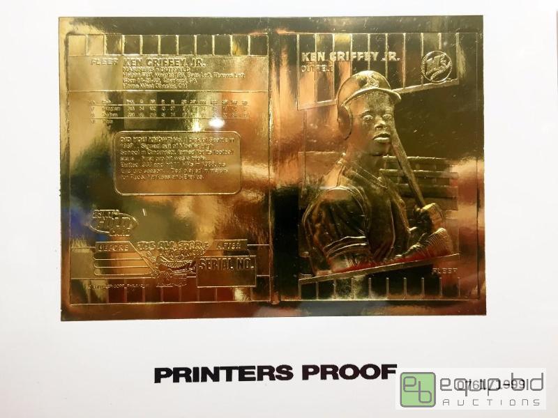 lot 1084 image: KEN GRIFFEY JR Printers Proof Uncut Sheet 1997 FLEER 23KT Gold Card 1989 Rookie - PROOF VALUE $150