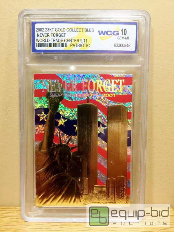 lot 1085 image: WORLD TRADE CENTER 911 Anniversary 2002 Gold Card Patriotic Graded GEM MINT 10 - GRADED VALUE $100