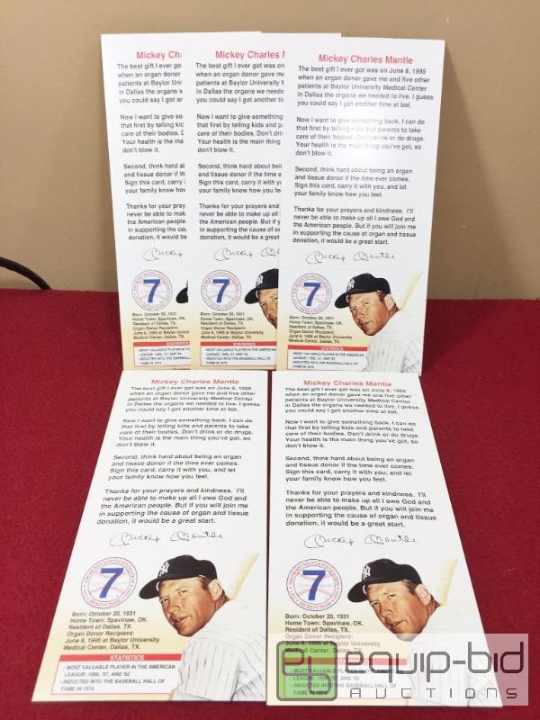 lot 1089 image: (5) RARE MICKEY MANTLE ORGAN DONOR CARDS - EXTREMELY RARE AUTHENTIC ISSUE