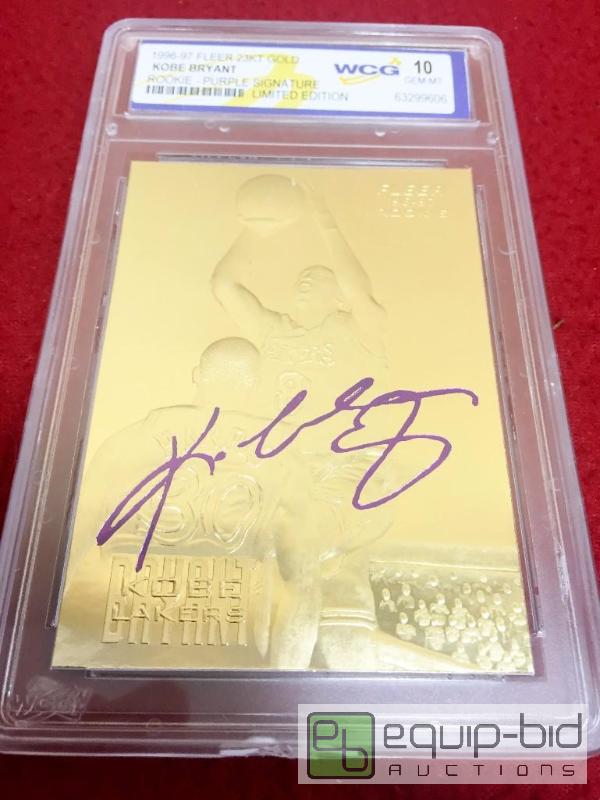lot 1090 image: KOBE BRYANT ROOKIE 1996-97 Fleer Signature 23KT Gold Card - GEM MINT 10 - GRADED ROOKIE VALUE $150