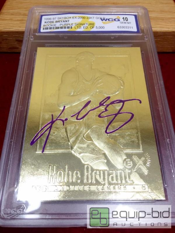 lot 1091 image: KOBE BRYANT ROOKIE CARD 1996-97 Skybox EX-2000 RC 23KT Gold Card GEM MINT 10 - GRADED VALUE $150
