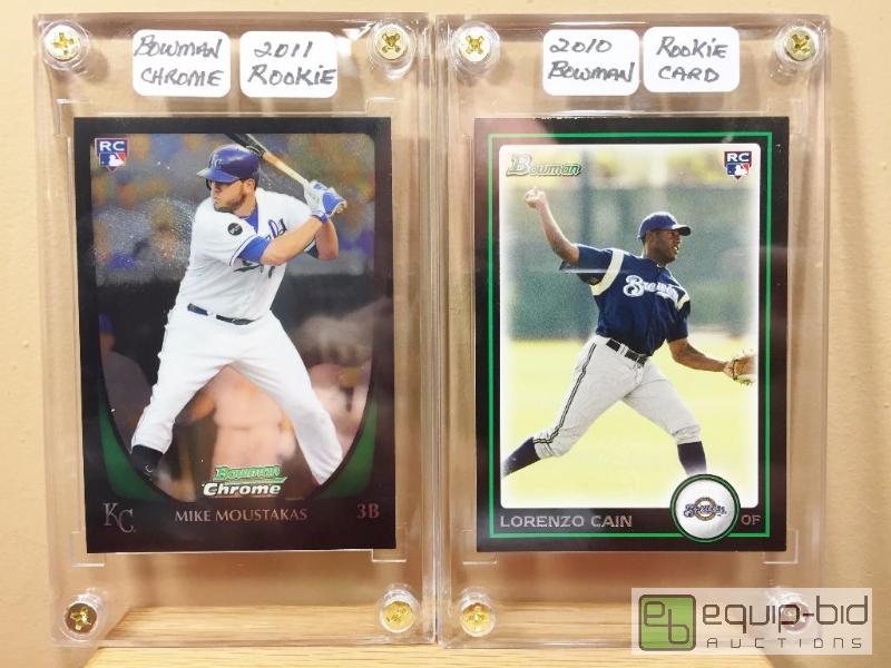 lot 1092 image: (2) SUPERSTAR ROYALS ROOKIE CARDS - 2011 MIKE MOUSTAKAS BOWMAN CHROME  2010 LORENZO CAIN BOWMAN