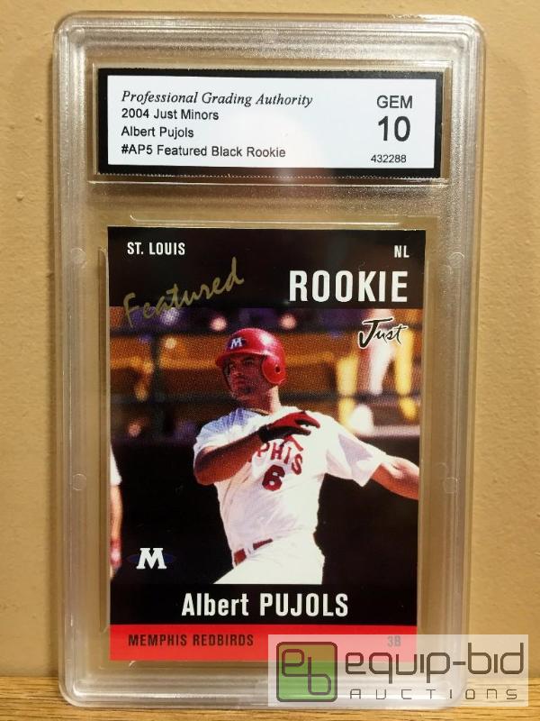 lot 1097 image: ALBERT PUJOLS 2004 ROOKIE GEM 10 - VALUED $150 - FIRST MINOR LEAGUE TEAM BASEBALL CARD