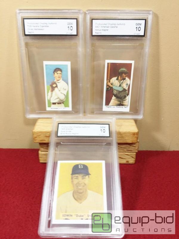lot 1098 image: (3) GRADED GEM MINT 10 HALL OF FAMER RP CARDS - HONUS WAGNER - CHRISTY MATHEWSON - DUKE SNIDER $250