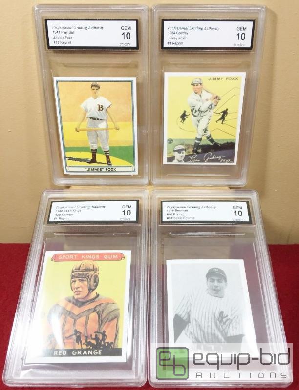 lot 1099 image: (4) GRADED GEM MINT 10 HALL OF FAMER RP CARDS - JIMMY FOXX - PHIL RIZZUTO - RED GRANGE $300