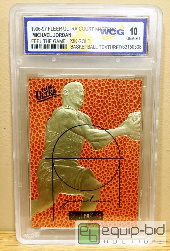 lot 1103 image: MICHAEL JORDAN 1996-97 Fleer COURT MASTERS Feel Game 23KT Gold Card GEM MINT 10 - GRADED VALUE $150