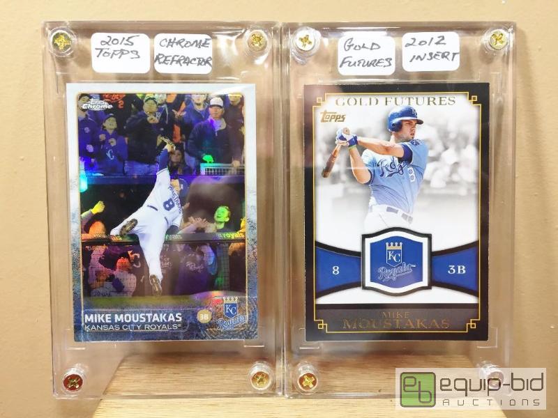 lot 1105 image: (2) RARE MIKE MOUSTAKAS INSERT CARDS -2015 TOPPS FINEST REFRACTOR  2012 TOPPS GOLD FUTURES INSERT