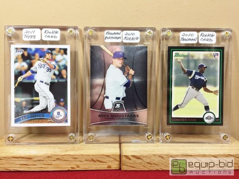 lot 1106 image: (3) KANSAS CITY ROYALS SUPERSTAR PLAYER ROOKIE CARDS - ERIC HOSMER - MIKE MOUSTAKAS - LORENZO CAIN