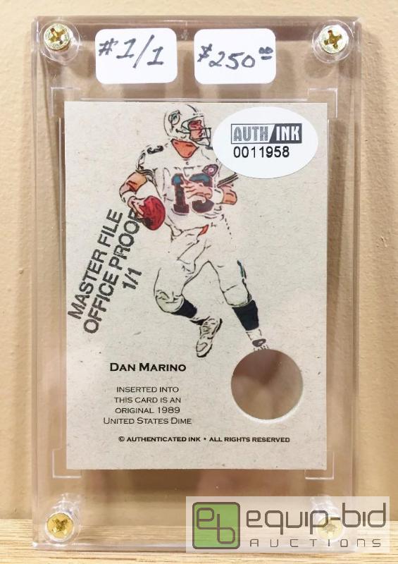 lot 1114 image: DAN MARINO ARTIST PROOF 11 - $250 - MASTER FILE PROOF CARD 1989 DIME - ONLY ONE IN EXISTENCE