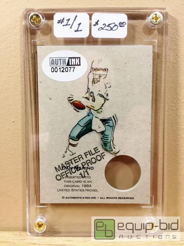 lot 1115 image: DAN MARINO ARTIST PROOF 11 - $250 - MASTER FILE PROOF CARD 1984 NICKEL - ONLY ONE IN EXISTENCE