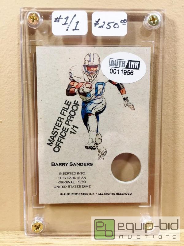 lot 1117 image: BARRY SANDERS ARTIST PROOF 11 - $250 - MASTER FILE PROOF CARD 1989 DIME - ONLY ONE IN EXISTENCE
