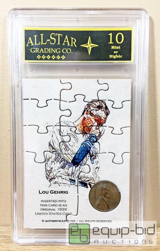 lot 1122 image: LOU GEHRIG 1939 PENNY COIN PUZZLE TEST CARD - $200 GRADED GEM MINT 10 Less then 25 EVER printed