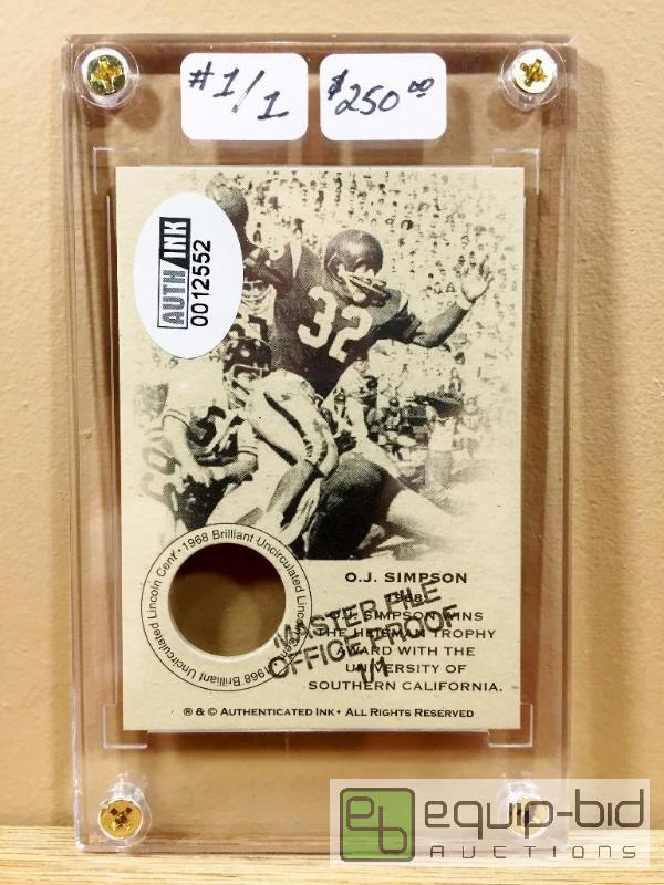 lot 1129 image: O J SIMPSON ARTIST PROOF 11 - $250 - MASTER FILE PROOF CARD 1968 1 CENT - ONLY ONE IN EXISTENCE