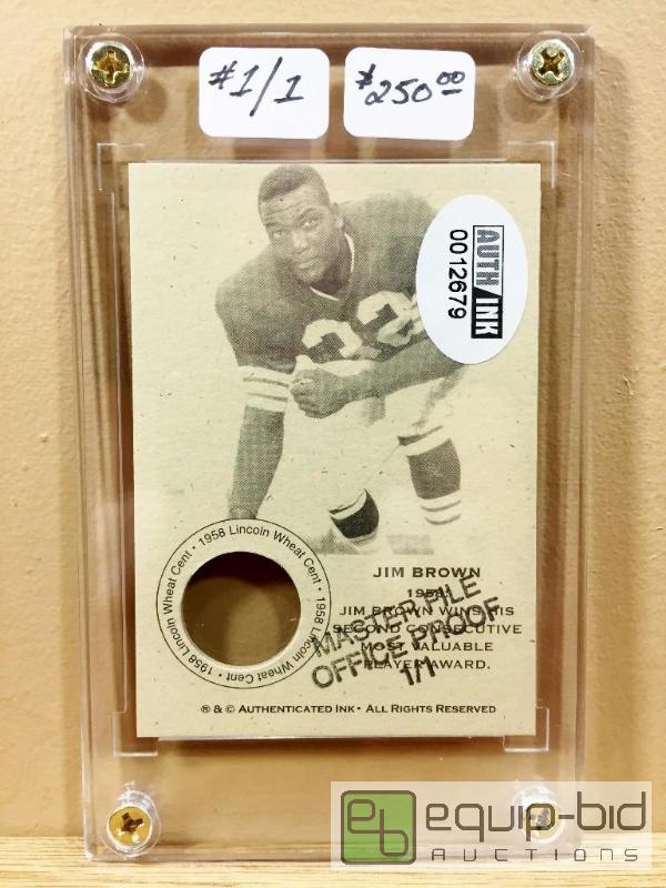 lot 1130 image: JIM BROWN ARTIST PROOF 11 - $250 - MASTER FILE PROOF CARD 1958 1 CENT - ONLY ONE IN EXISTENCE