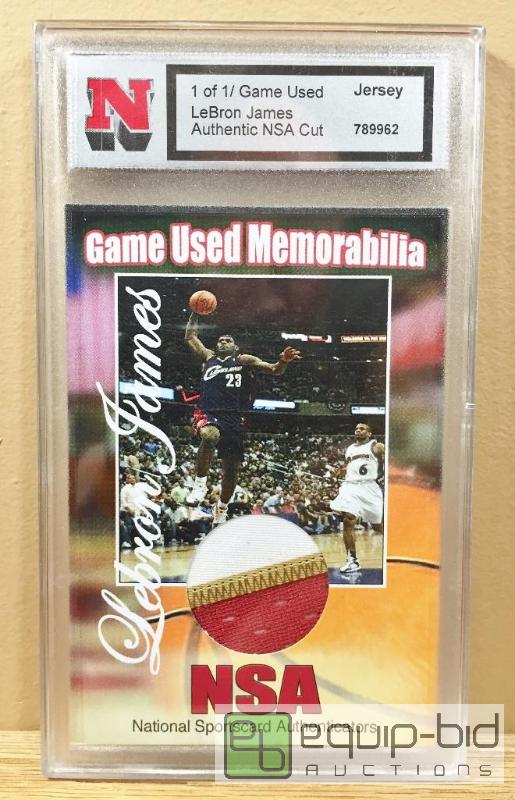 lot 992 image: LEBRON JAMES #11 GAME USED DUAL JERSEY CARD - AUTHENTIC NSA CUT WITH COA $500