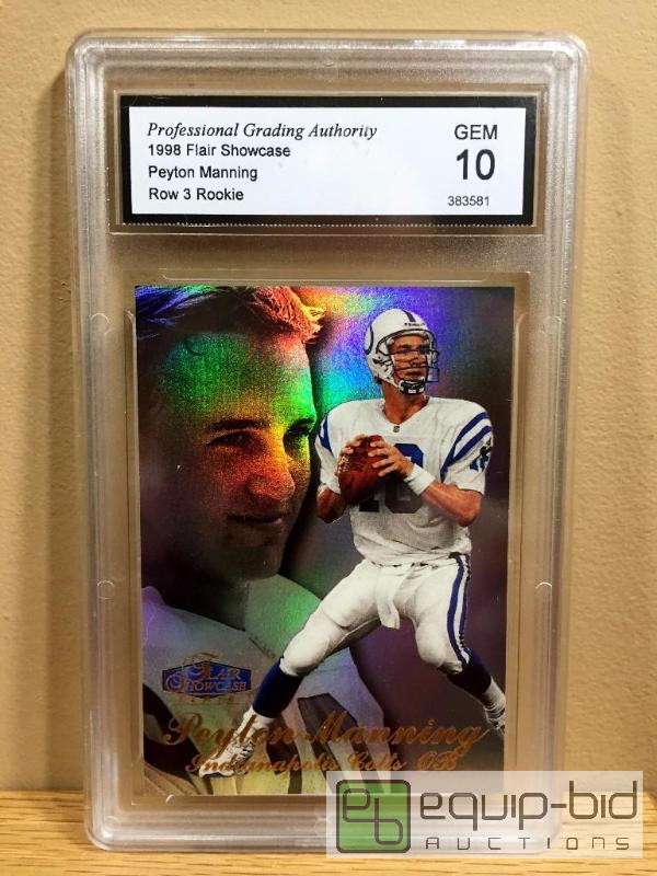 lot 993 image: PEYTON MANNING 1998 FLAIR SHOWCASE ROOKIE CARD - GRADED 10 - AS RARE AS IT GETS $350