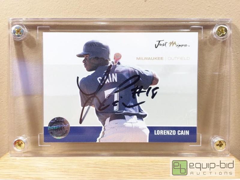 lot 997 image: LORENZO CAIN AUTOGRAPHED ROOKIE CARD WITH CERTIFICATE OF AUTHENTICITY - 2007 JUST MINORS ROOKIE