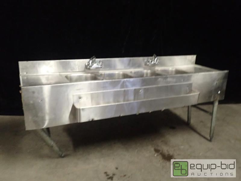 lot 3040 image: Eagle Group Stainless Steel 3 Bay Bar Sink with Faucets