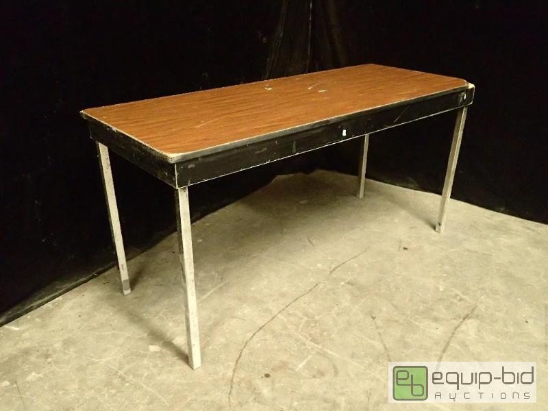 lot 3042 image: Steel Legged Folding Wood Top Table