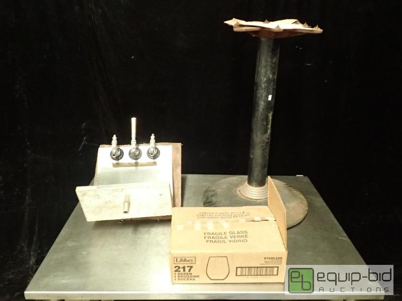 lot 3057 image: Iron Table Base, Stemless Glassware and 3 Head Bar Tap