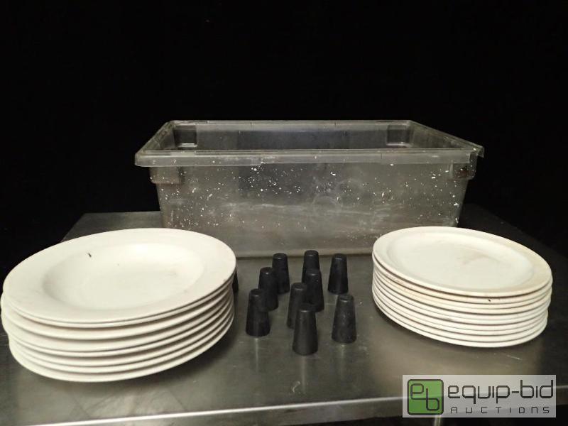 lot 3108 image: Tote Containing Bowls, Dinner Plates and Rubber Plugs