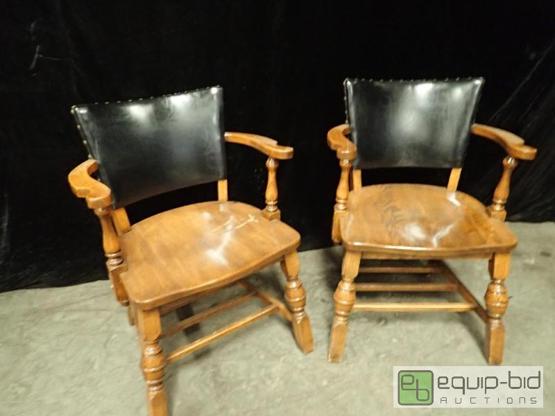 lot 3124 image: Unique Wooden Chairs with Riveted Cushioned Back Rests