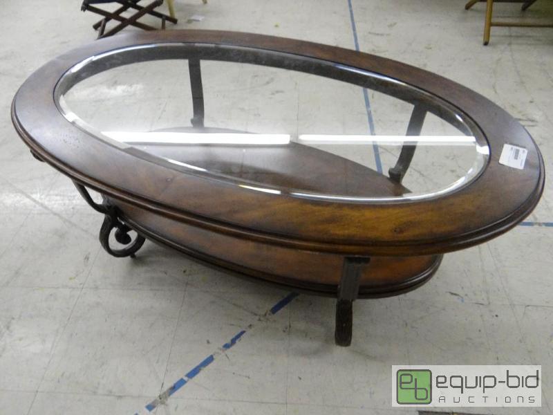 lot 1582 image: Very nice wood and glass coffee table....