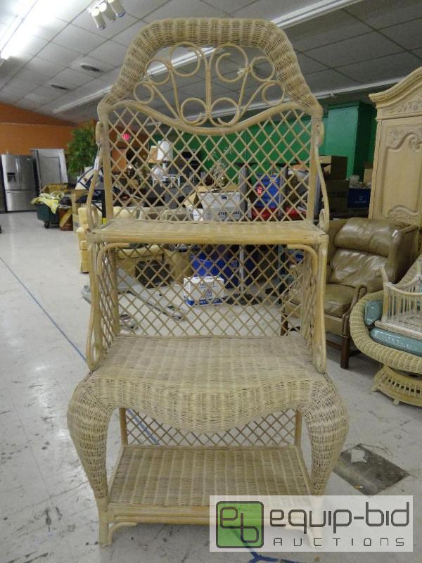lot 1587 image: Very nice high end wicker style bakers rack. ...