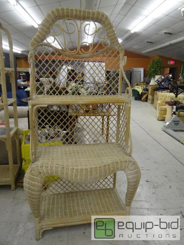lot 1588 image: Very nice high end wicker style bakers rack. ...