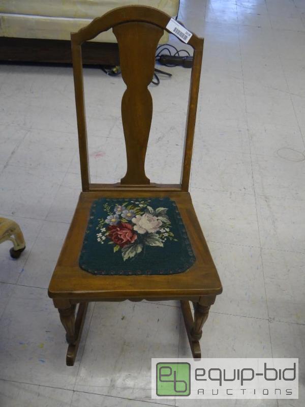 lot 1619 image: Vintage rocking chair with cross stitch seat....