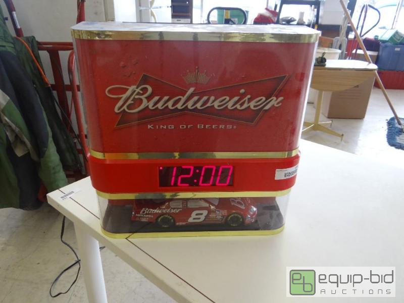 lot 1663 image: Budweiser beer sign with Nascar and clock....