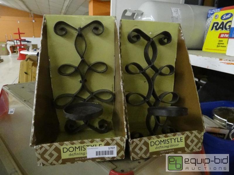 lot 1707 image: Pair of new metal wall mount candle holders....