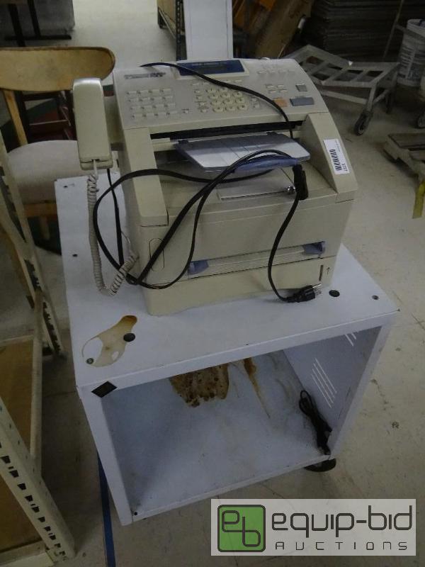 lot 1727 image: Brother fax machine with metal cart on wheels...