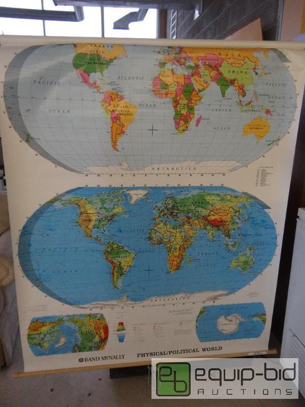 lot 1745 image: School house style pull down world map....