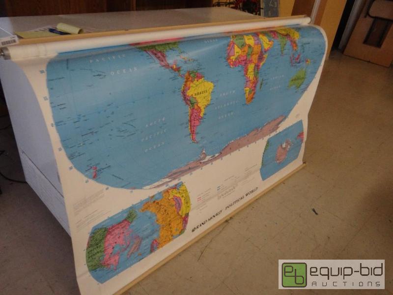 lot 1747 image: School house style pull down world map....