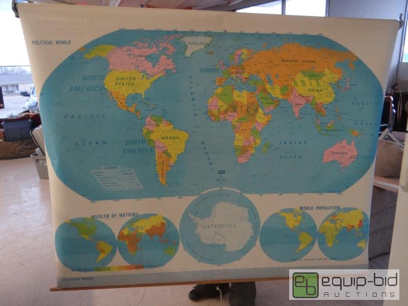lot 1751 image: School house style pull down world map....