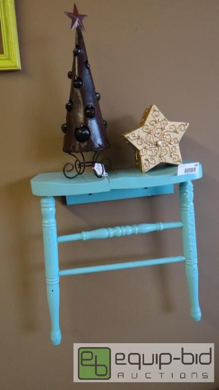 lot 489 image: Old wood chair wall shelf with contents....