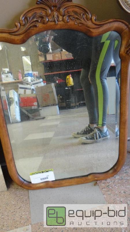 lot 495 image: Wood framed mirror- 20&quot x 29&quot, meta...