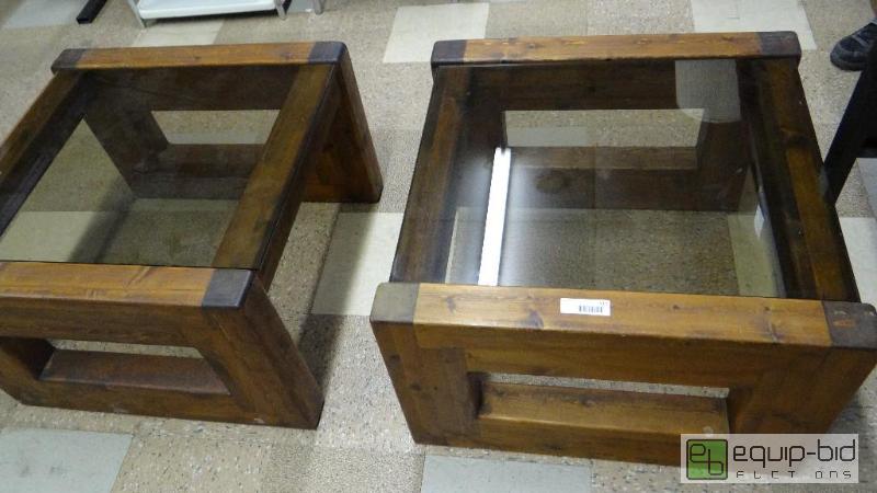 lot 512 image: Pair of wood end tables with glass tops.  26&...