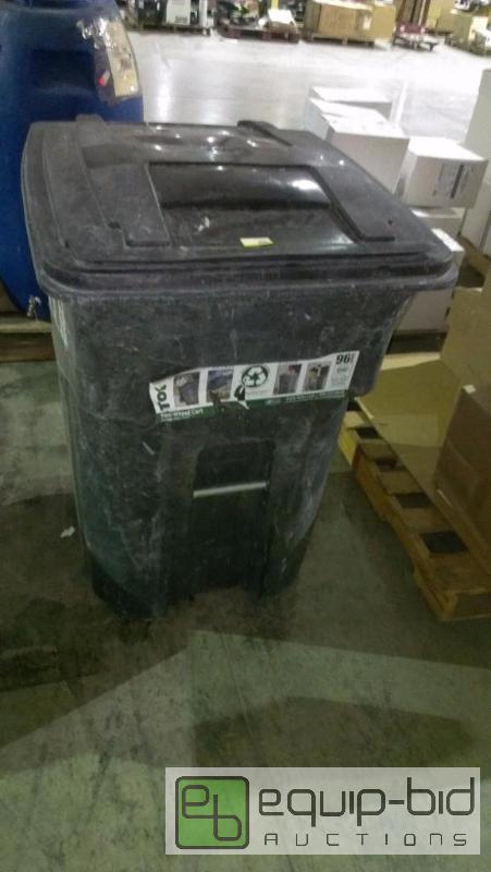 lot 1612 image: 96 Gallon Rolling Flip Top Trash Can.&nbsp W...