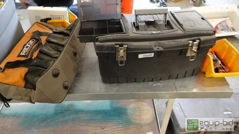 lot 1077 image: Ridgid Tool Bag, Tool Box, And Misc Pcs
