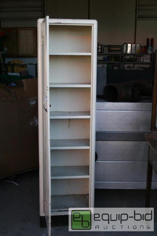 lot 2022 image: Antique metal cabinet with 6 shelves. 65&quot...