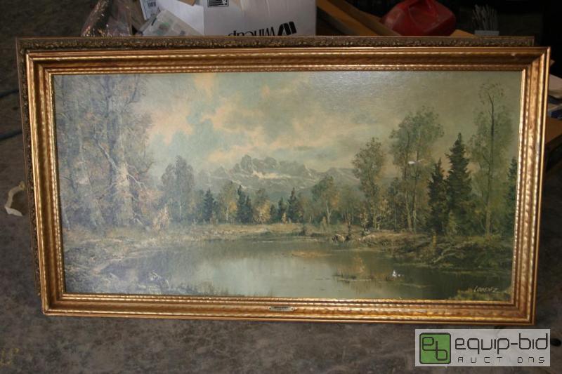 lot 2040 image: Old picture and frame 28x52 Mountain retreat...