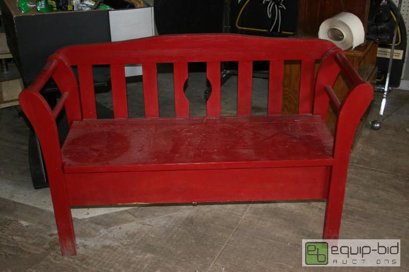 lot 2050 image: Red wood bench, seat on hinges. 31&quot tall...