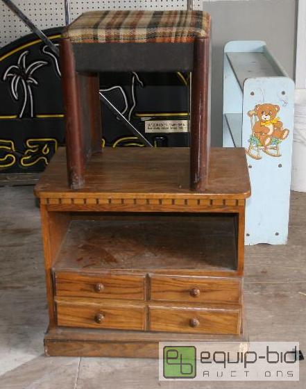 lot 2087 image: Stool with plaid top,and small side table...