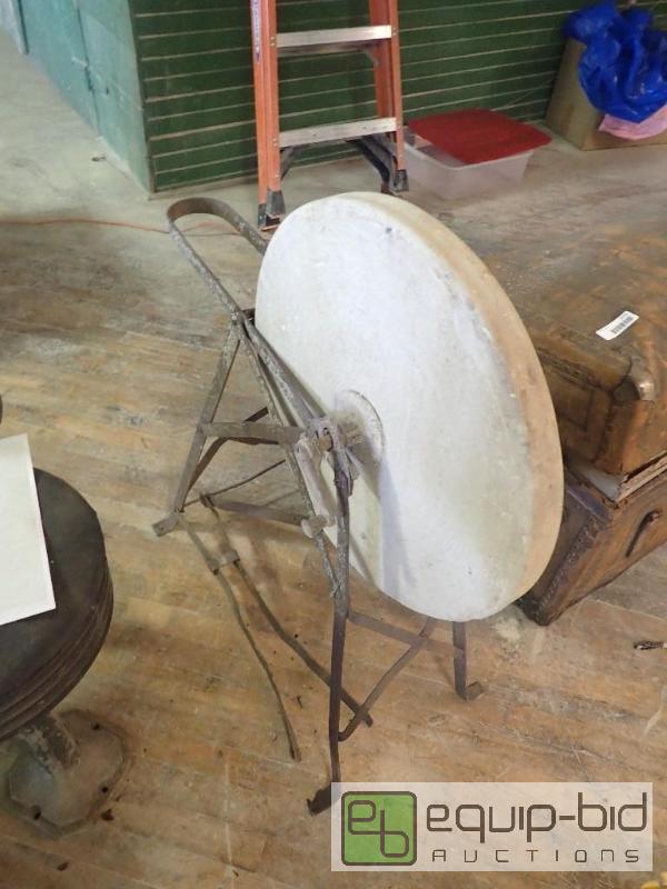 lot 2753 image: Antique Peddal Operated Grinding Stone Wheel