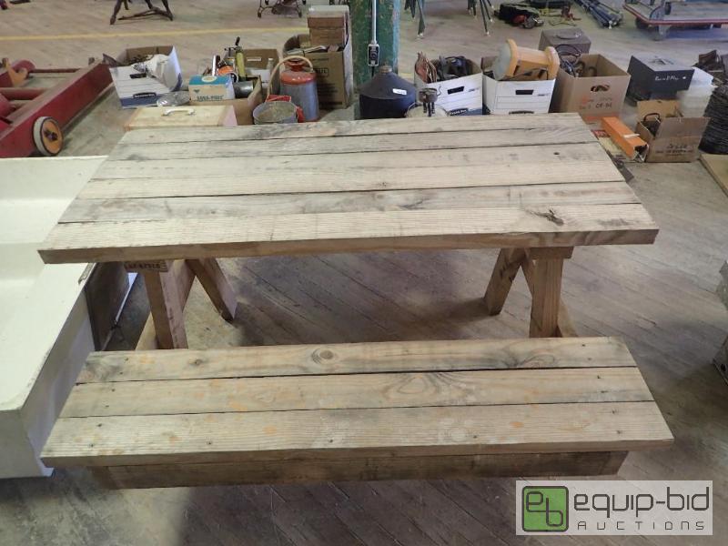 lot 2796 image: Custom Wood Built Seating Table